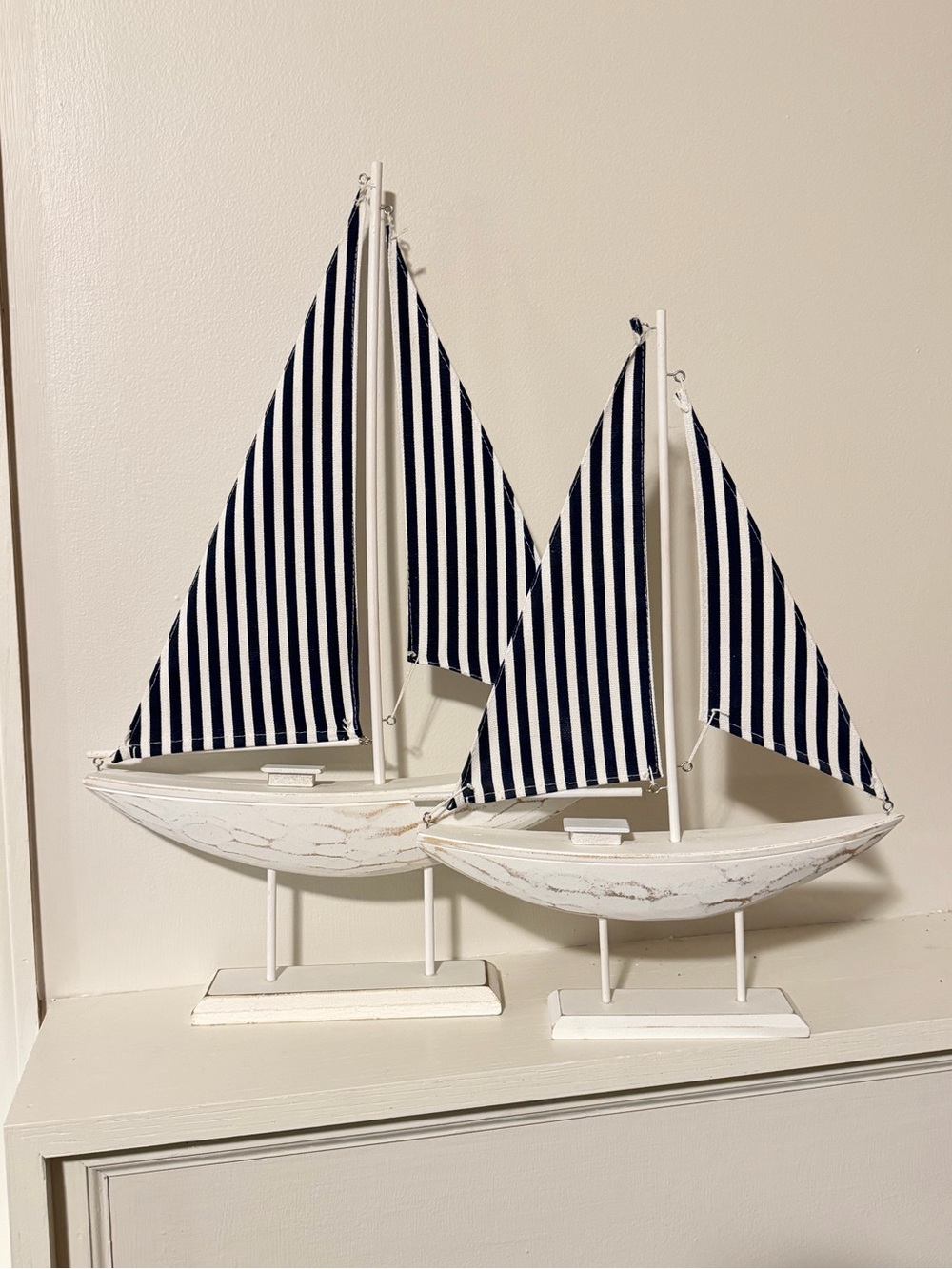 Nautical Striped Sailboat Decor Pair
